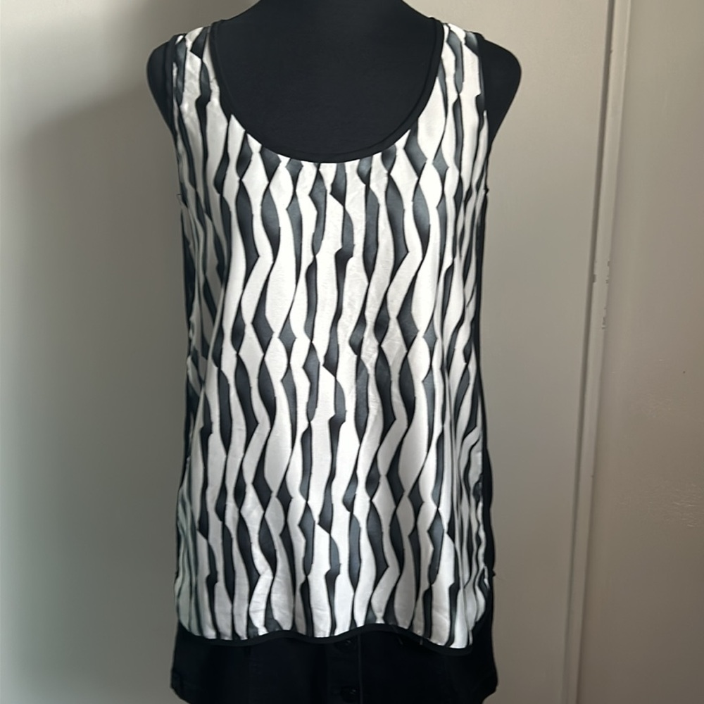 Love Riche Women’s Semi-Sheer Abstract Striped Sleeveless Summer Spring Tank Too